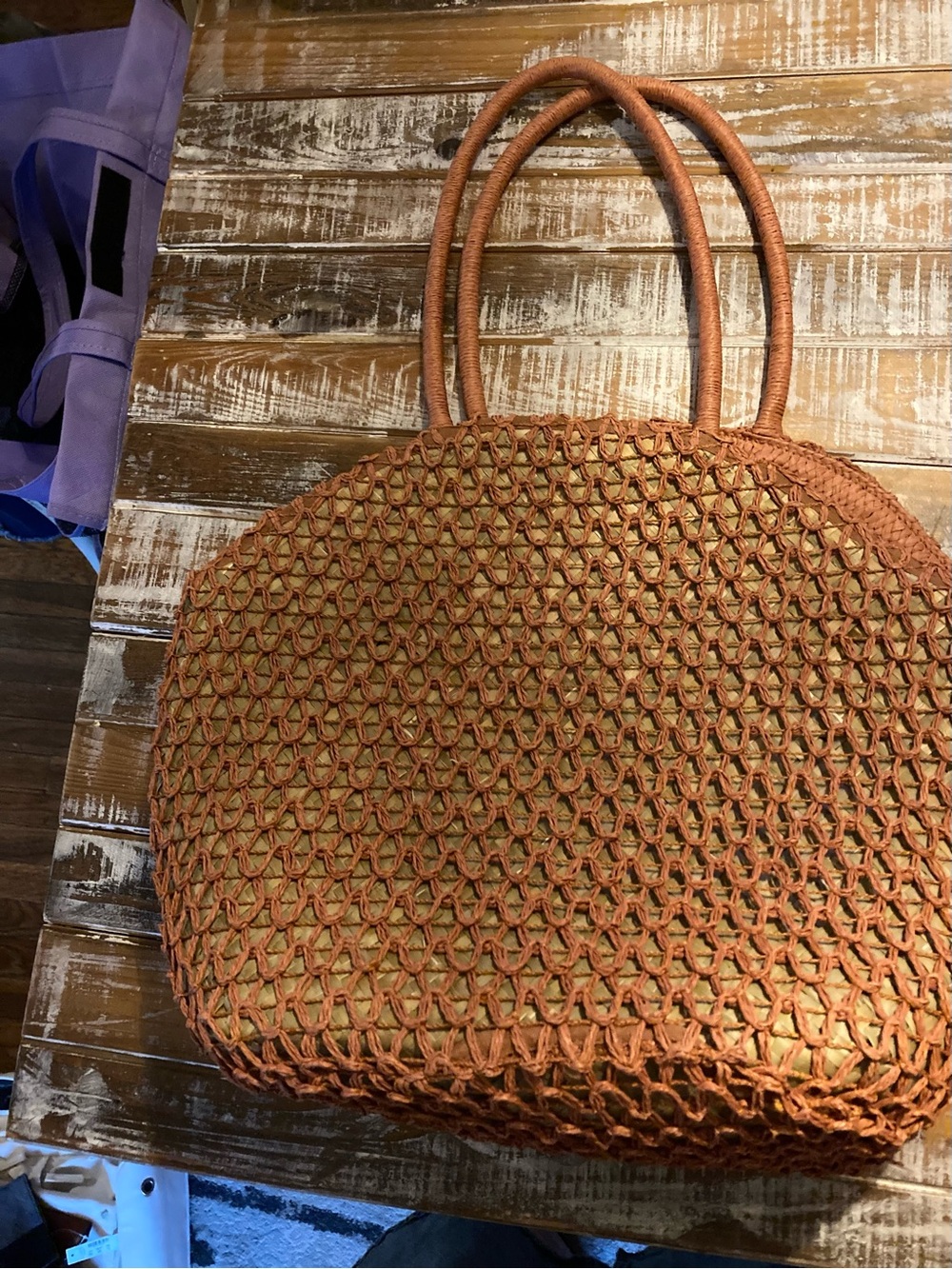 Woven Straw Tote Bag in Burnt brown/Orange - Women Bags